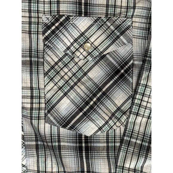 Wrangler Mens Western Plaid Snap Button Blue White Pale Green Shirt SZ Small - Picture 2 of 6